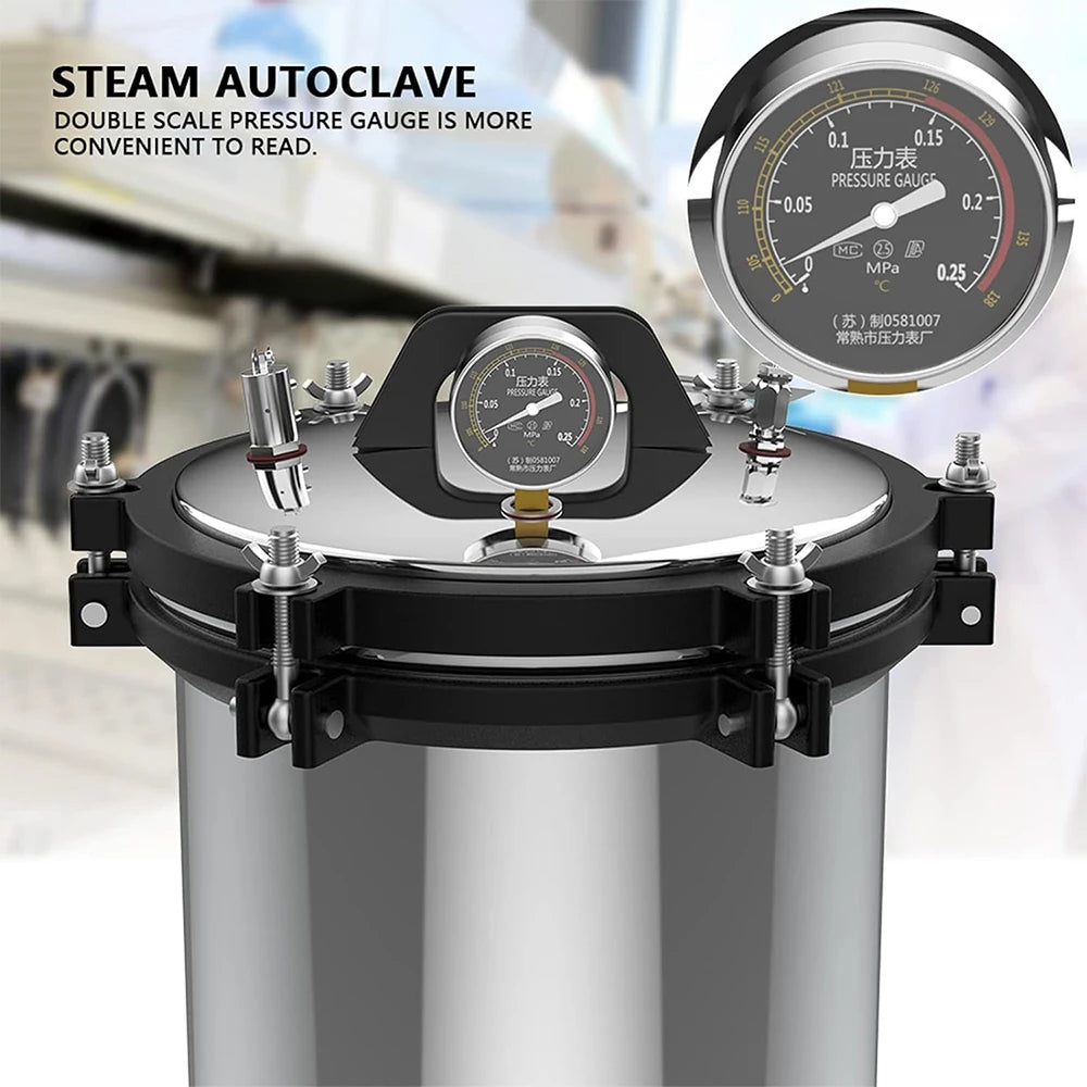 24L / 18L Portable LPG & Electric Steam Autoclave – Medical, Dental, Laboratory, and Mushroom Sterilizer