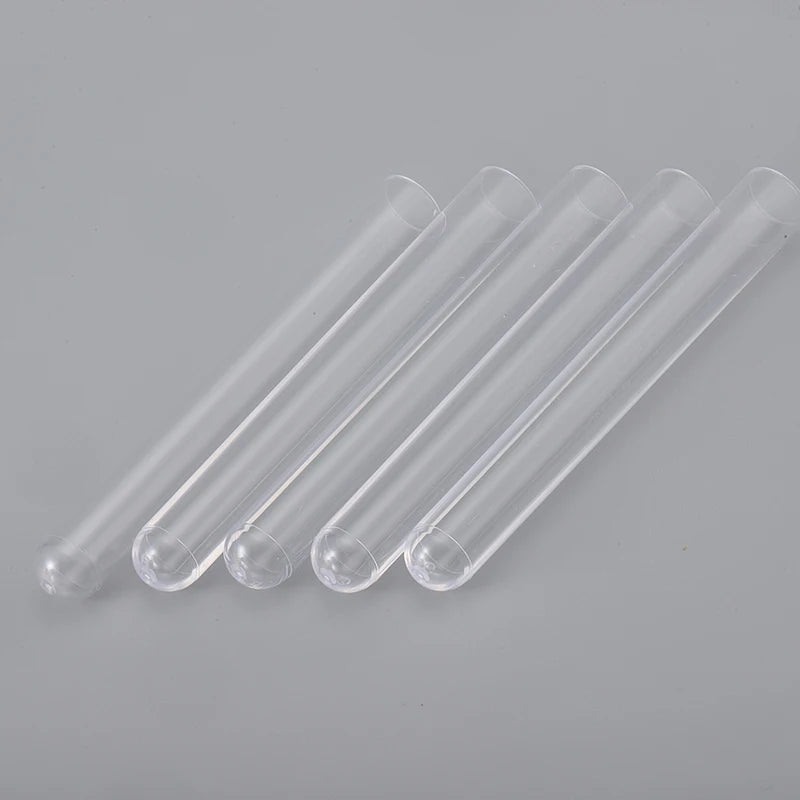 Transparent PS Plastic Round-Bottom Test Tubes – Flat Mouth, Hard Plastic, Sold by Bag