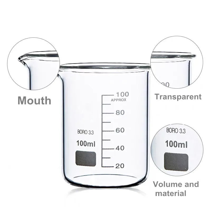 HAIJU Borosilicate Glass Beaker – Low Form, Graduated with Spout | 100ml