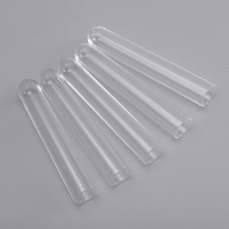 Transparent PS Plastic Round-Bottom Test Tubes – Flat Mouth, Hard Plastic, Sold by Bag