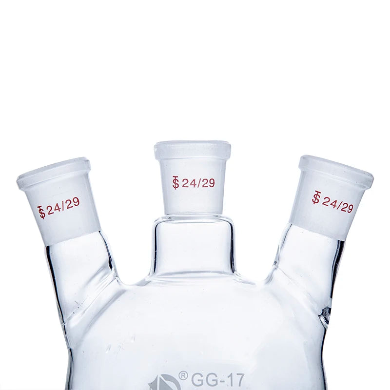 Borosilicate Glass Three-Neck Round-Bottom Boiling Flask with Straight Side Joints for Laboratory Distillation