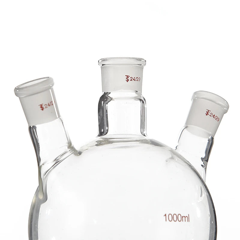 Borosilicate Glass Three-Neck Round-Bottom Boiling Flask with Straight Side Joints for Laboratory Distillation