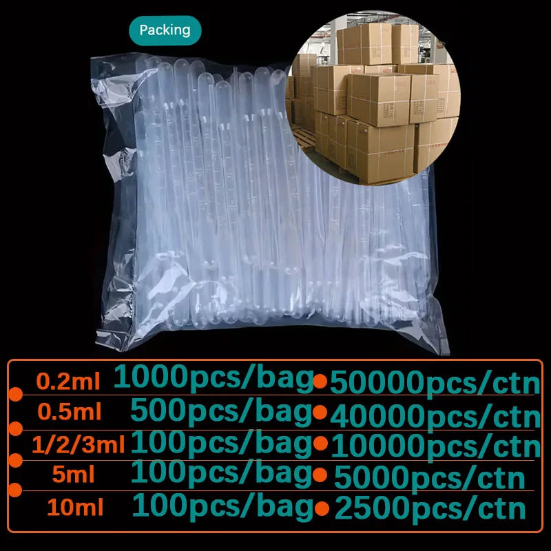 Lab Disposable Plastic Pasteur Pipettes – 0.2–10ml Clear Poly Dropper for Accurate Liquid Transfer