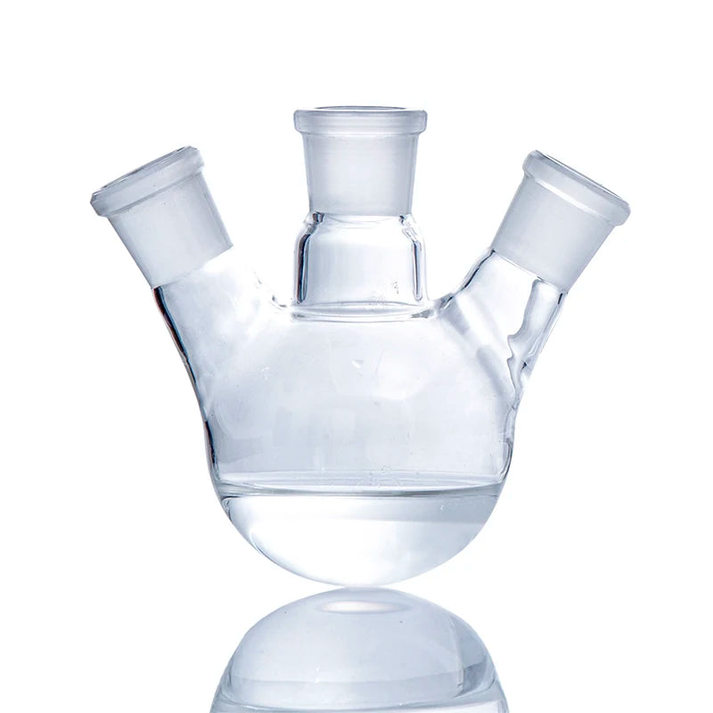 Borosilicate Glass Three-Neck Round-Bottom Boiling Flask with Straight Side Joints for Laboratory Distillation