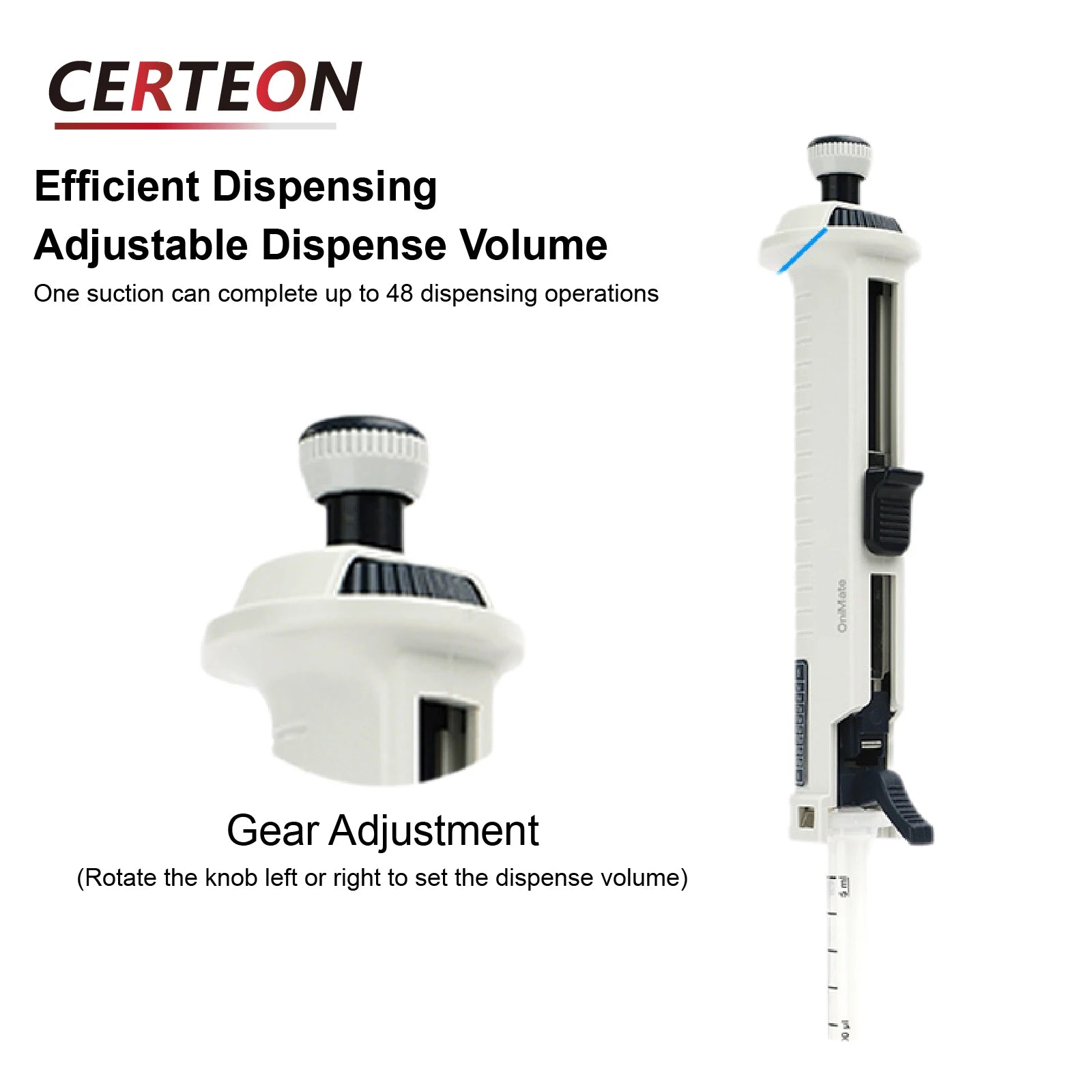 Adjustable Multi-Volume Repeating Pipette – Manual Micropipettor Dispenser, 0.5–50ml, Five-Speed | OniMate
