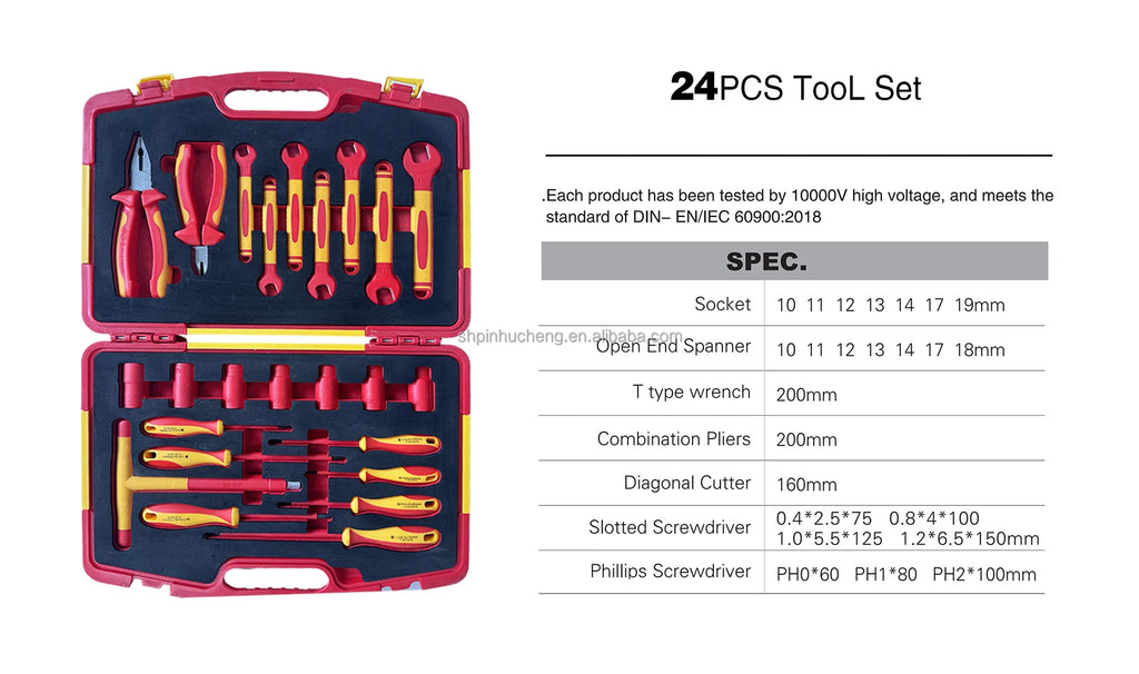 24-Piece 1000V VDE Insulated Hand Tool Set – Wrenches, Pliers & T Tools