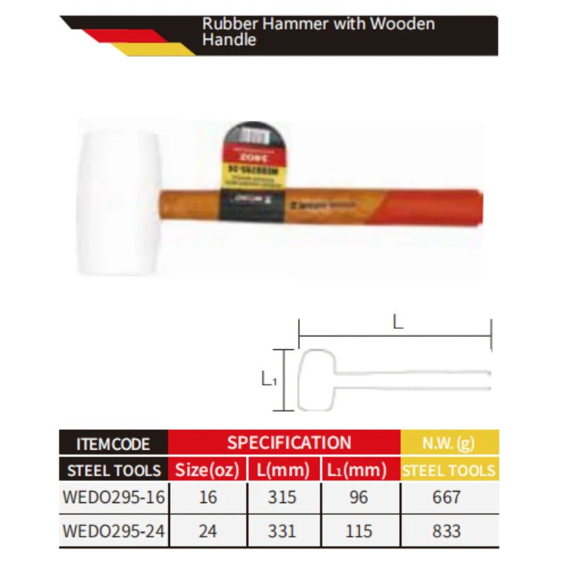 WEDO White Rubber Hammer Mallet 16oz with Wood Handle