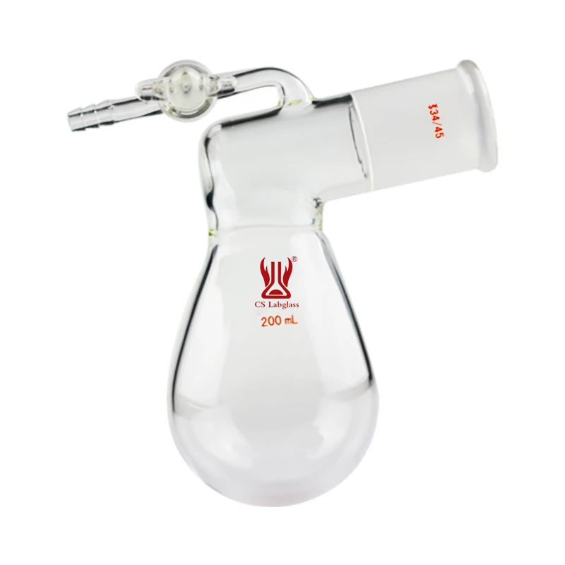 CS Labglass Borosilicate Round Bottom Flask with Thick Walls, PTFE/Glass Stopcock – Chemistry Lab Glassware, OEM