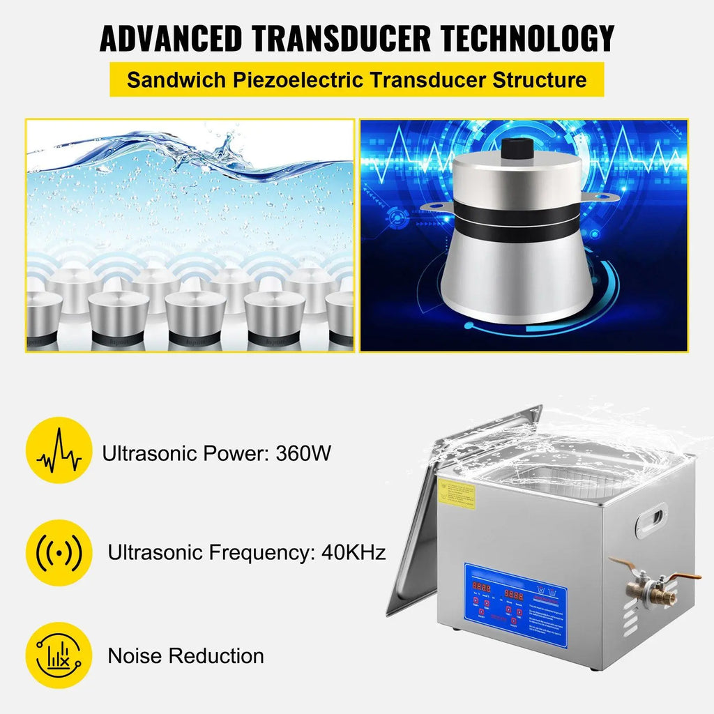 15L Professional Ultrasonic Cleaner with Digital Timer & Heater – 40kHz Advanced Ultrasonic Cleaning, 110V