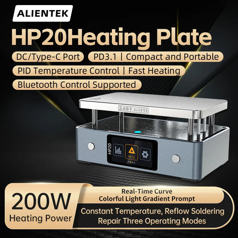 ALIENTEK HP20 Mini Digital Hot Plate – 200W Constant Temperature Preheater for Soldering, Up to 350°C