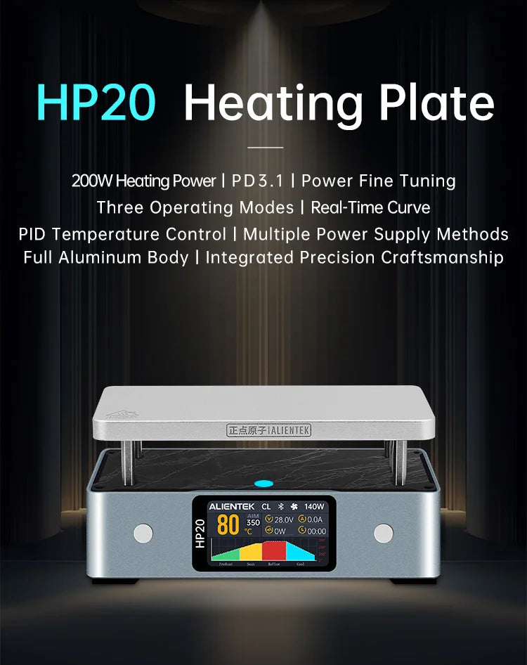 ALIENTEK HP20 200W Mini Soldering Preheater – Digital Constant Temperature Heating Plate, 350°C, PD3.1