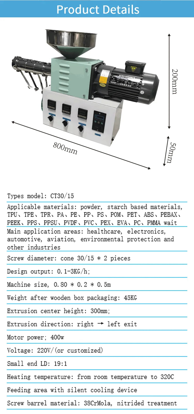 CT30 Laboratory Twin Screw Extruder Plastic Mixing Granulator Twin-Screw Granulation Machine For Powdered Biomaterial Starch