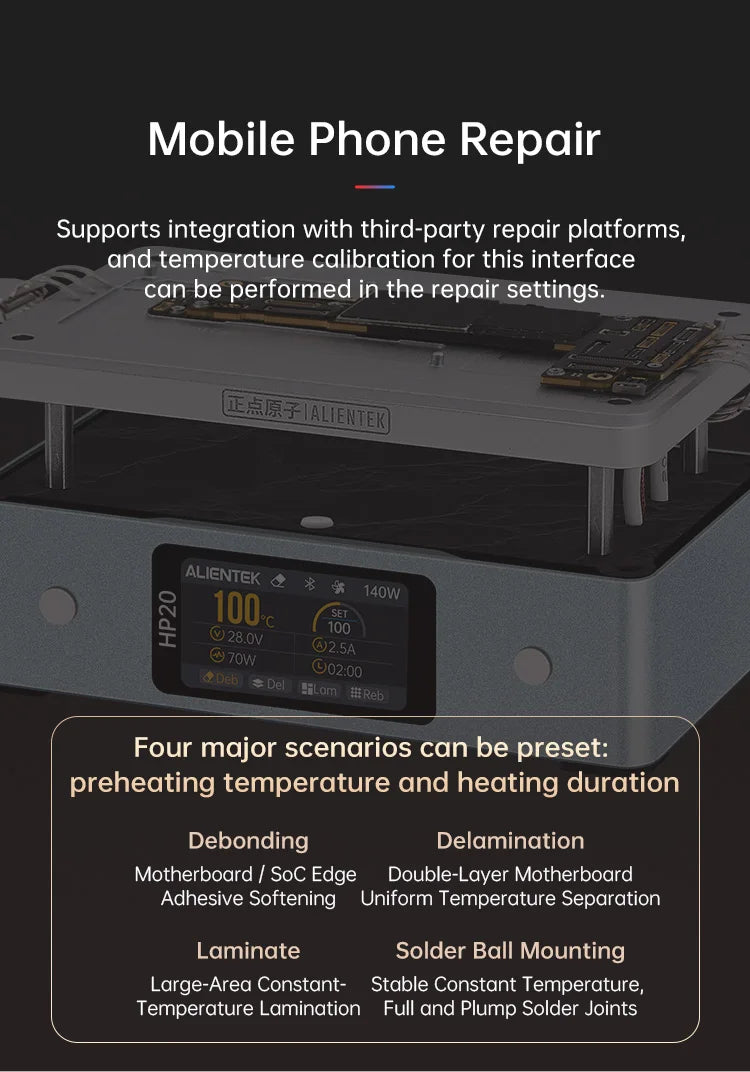 ALIENTEK HP20 200W Mini Soldering Preheater – Digital Constant Temperature Heating Plate, 350°C, PD3.1
